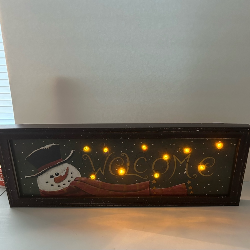 Lighted Welcome Christmas Snowman Sign-Vintage